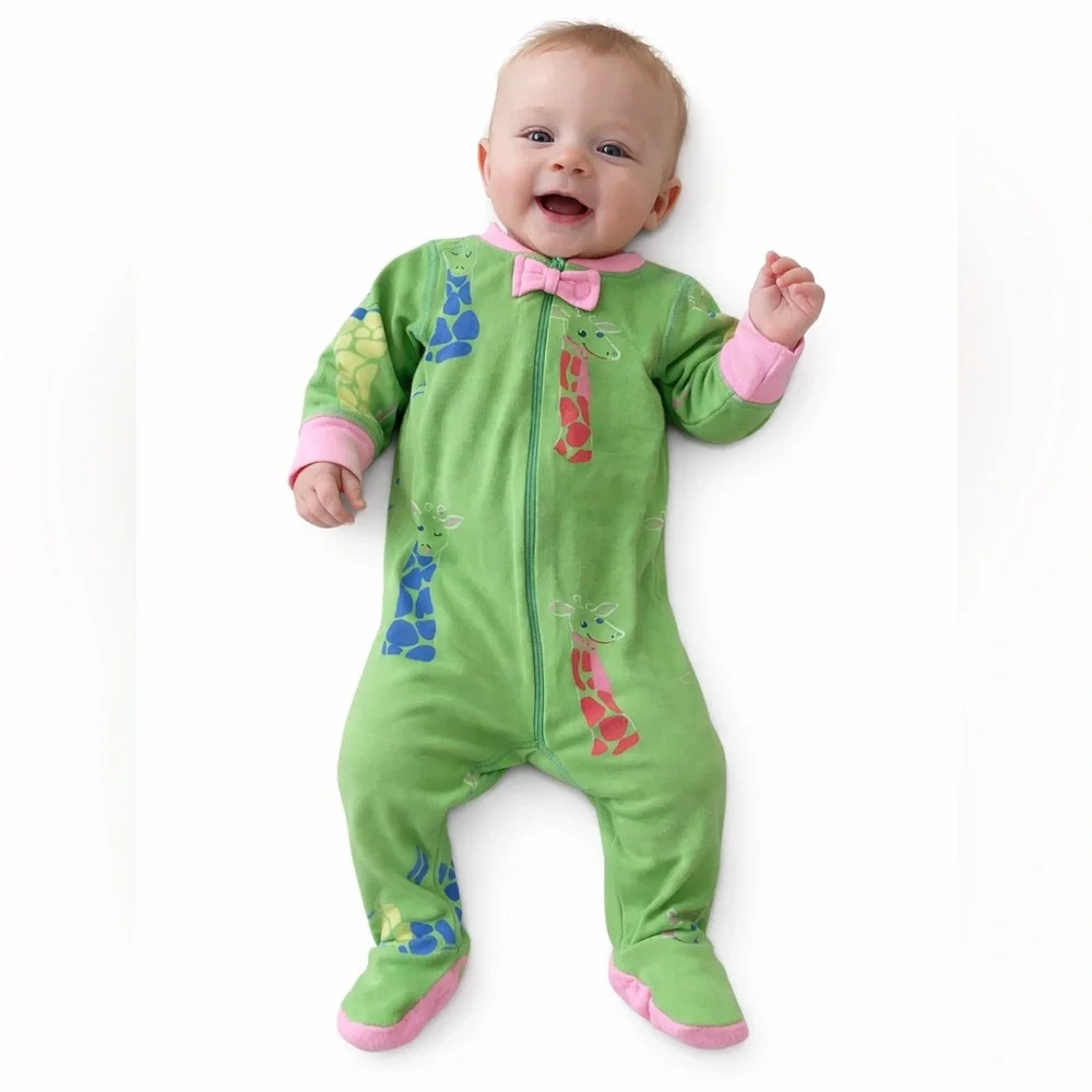 Beaufort Bonnet Company Giraffe Pink Green Sleeper Footsie Girl 6-12 Months